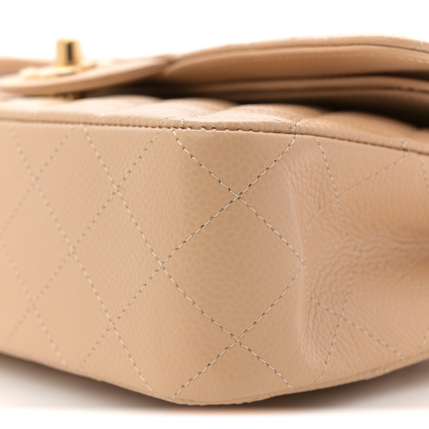 Caviar Quilted Medium Double Flap Beige