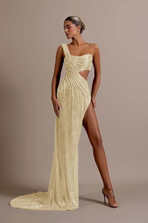 Mint Green One Shoulder Long Prom Dress Sleeveless with Split