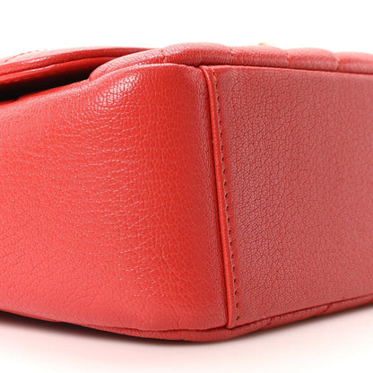 Shiny Goatskin Diagonal Quilted Small Flap Red