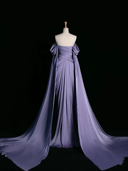 Elegant Purple Satin Prom Dress, Draped Bodice Formal Party Dress SH2500