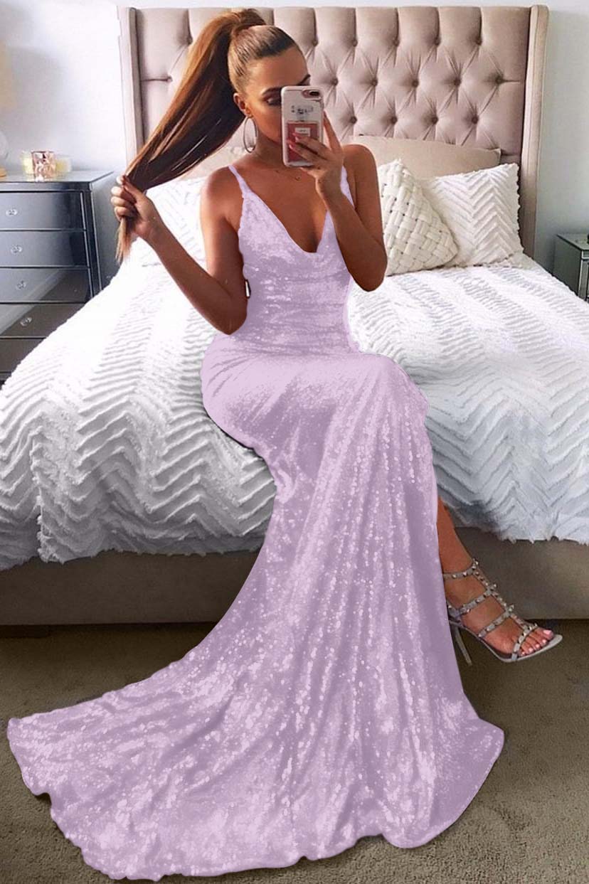 Backless Red Prom Dress With Sequins