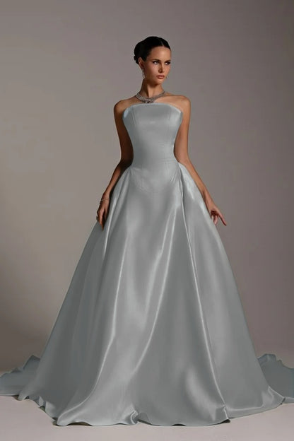 Sleeveless Strapless A-Line Elegant Prom Dress
