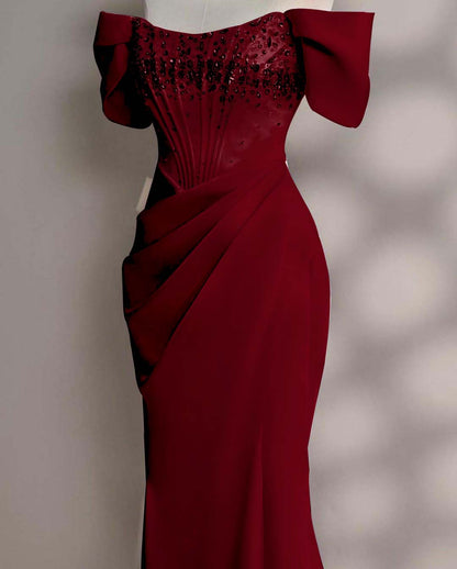 Blushing Pink A-Line Off-the-Shoulder Beads Prom Dress with Pleated
