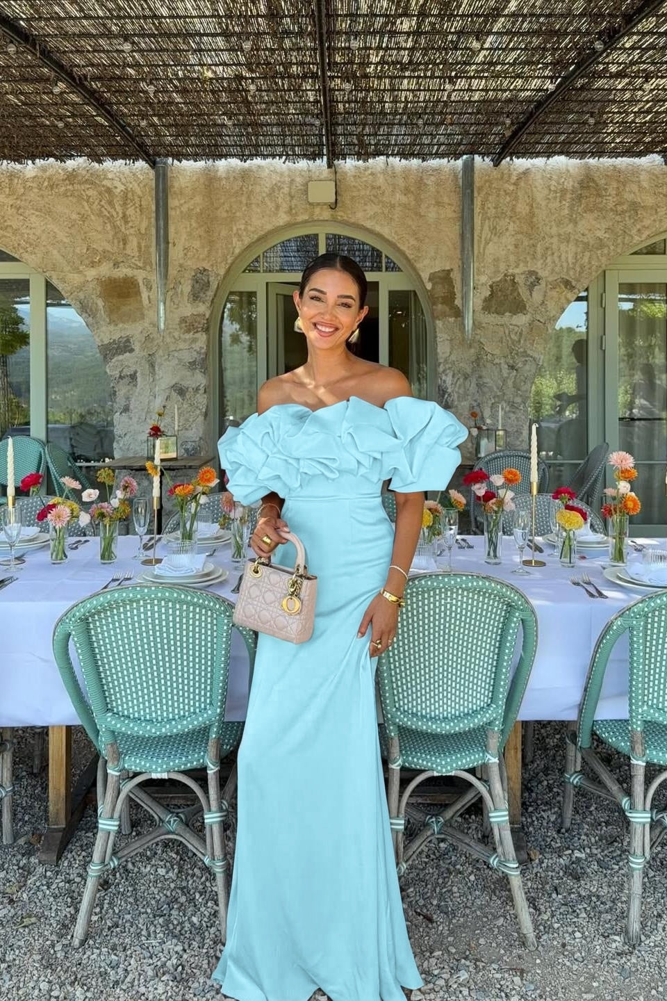 Satin Sleeveless Off-The-Shoulder Long Evening Dress With Pleated