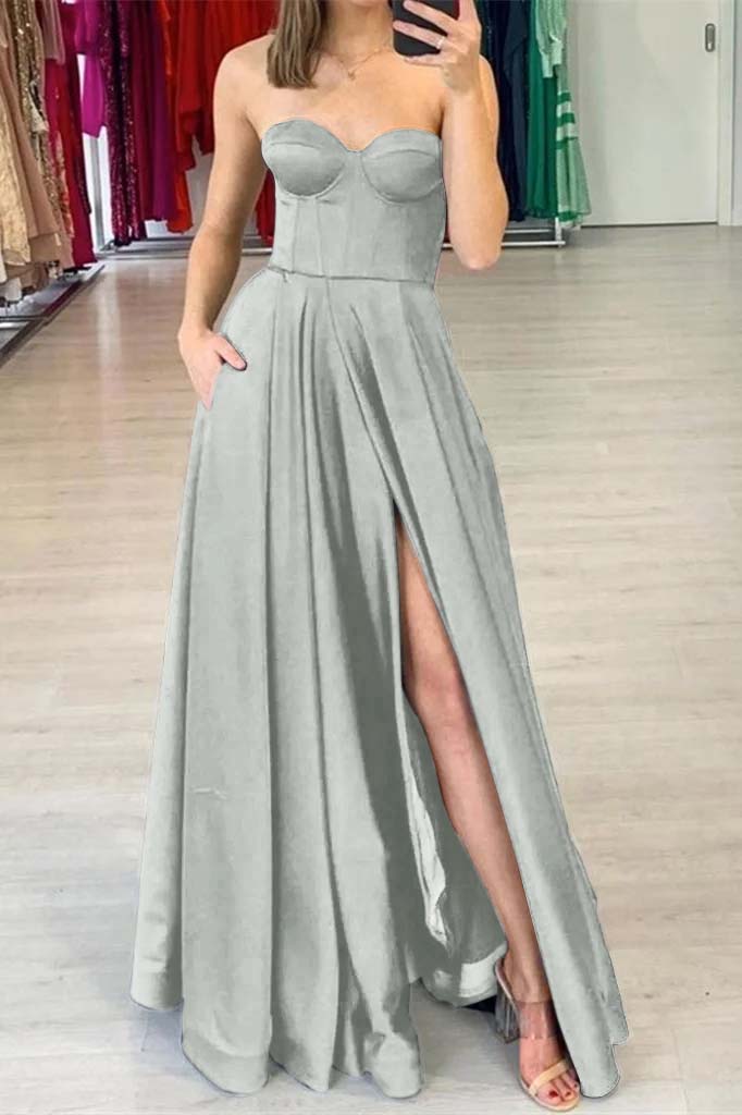 Sweetheart Prom Dress Black Slit With Pockets