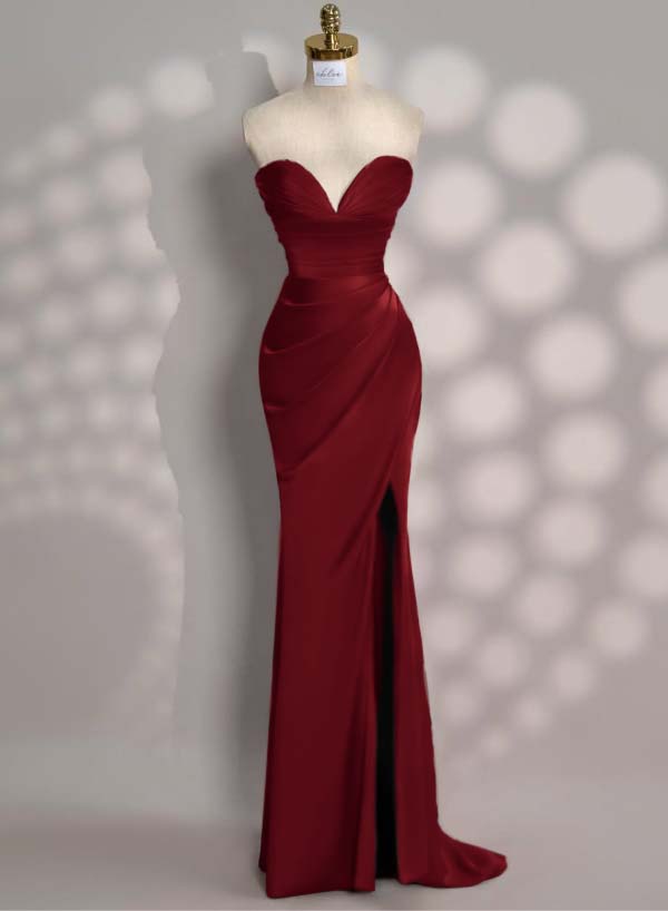 Charming Red Slit Pleated Evening Dress