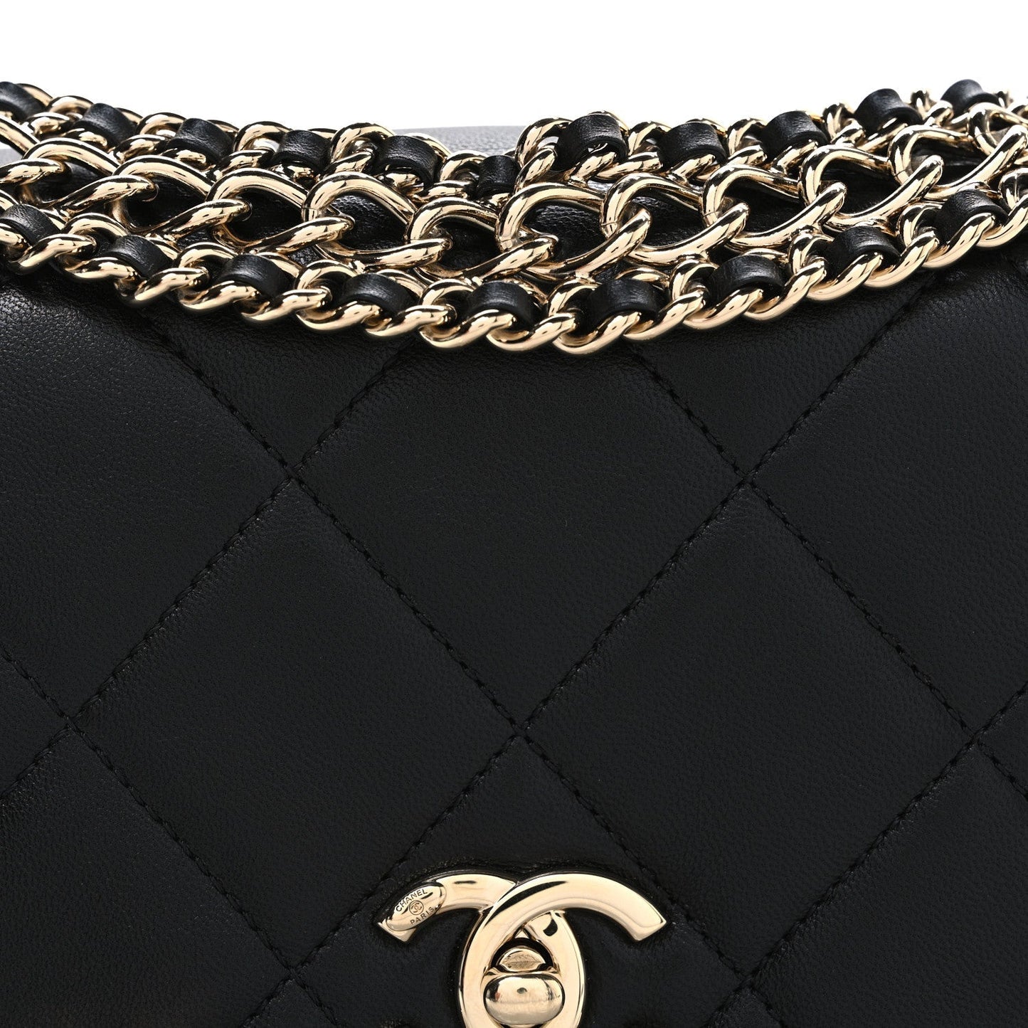Lambskin Quilted Mini Chain Rows Flap Black