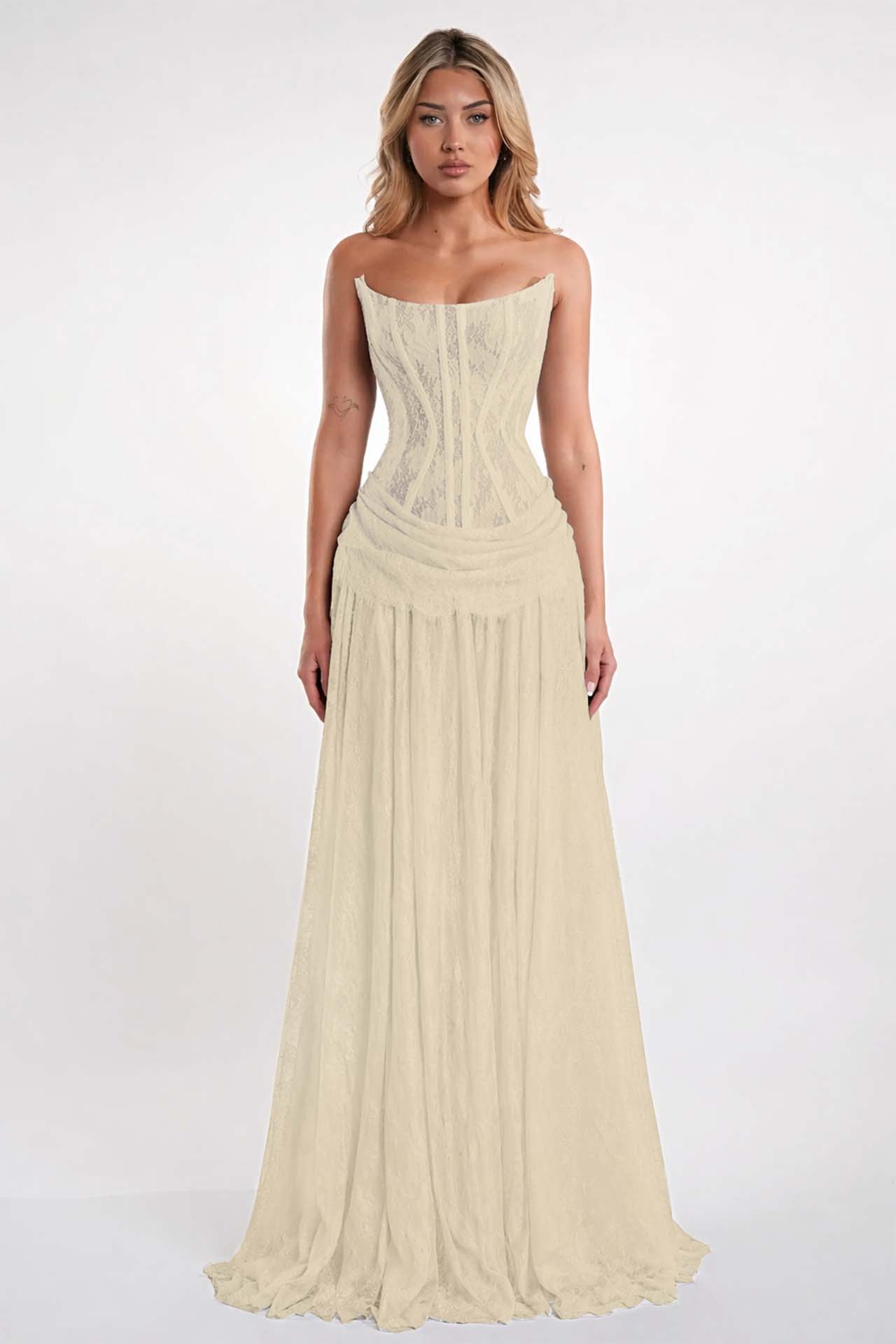 Elegant Black Strapless Evening Dress Sheath Floor Length With Lace