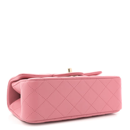 Lambskin Quilted Mini Top Handle Rectangular Flap Pink