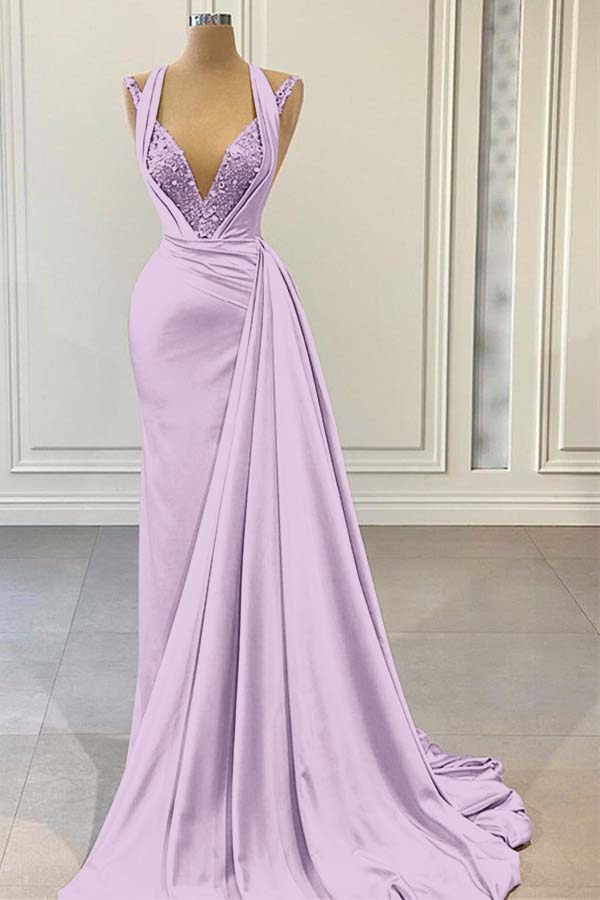 Elegant Pink Halter Sleeveless With Sequins Evening Dress