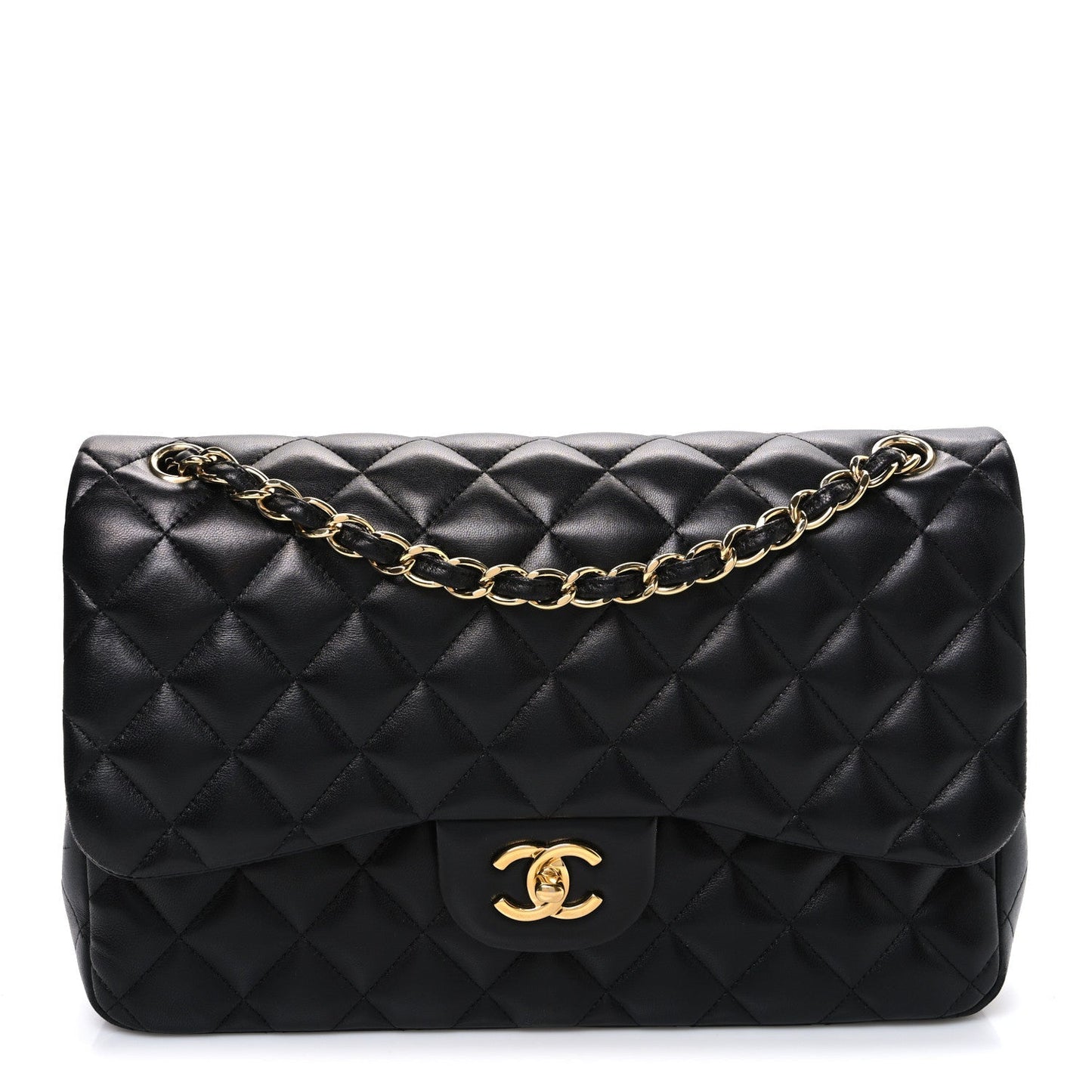 Lambskin Quilted Jumbo Double Flap Black