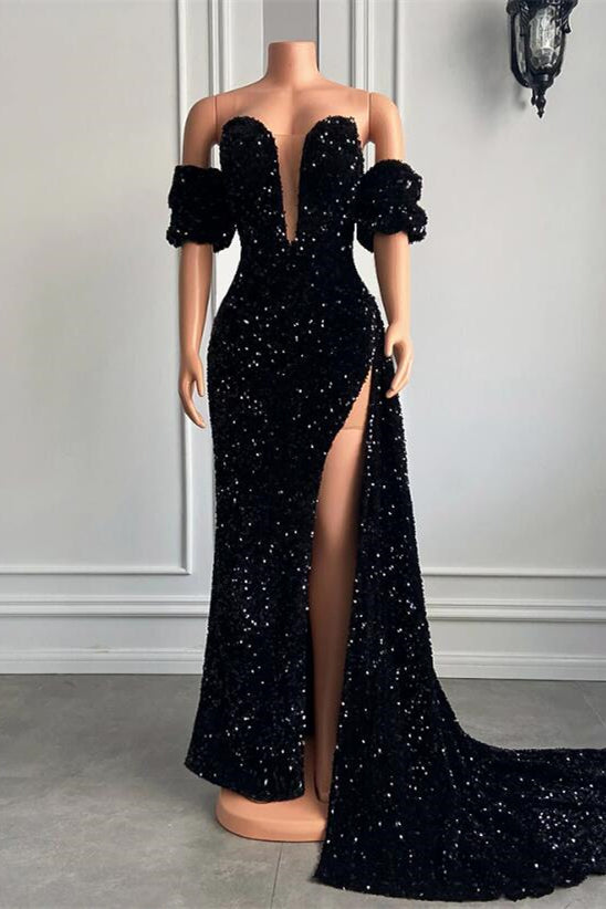 Bubble Sleeves Sweetheart Mermaid Prom Dress With Slit