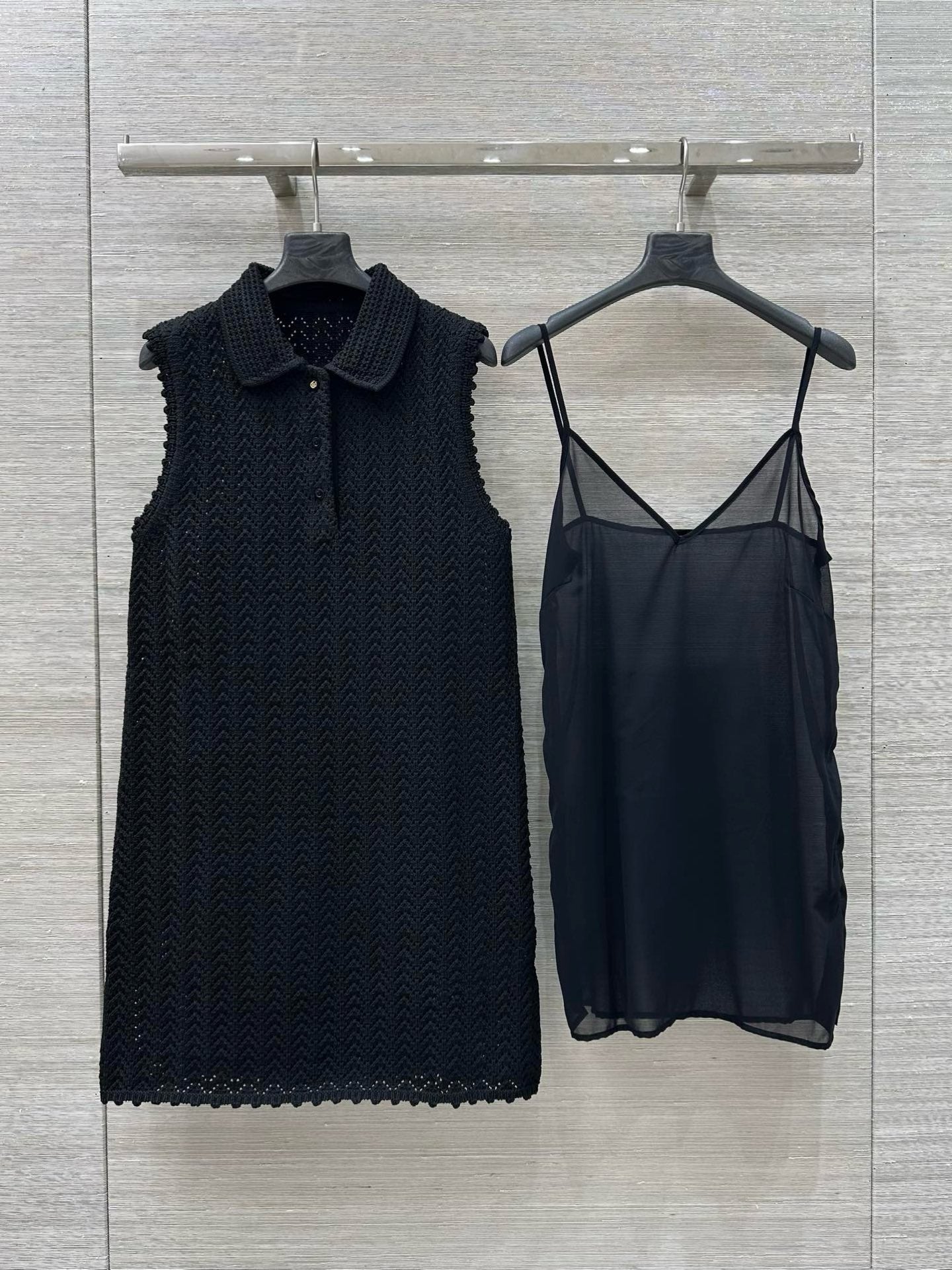 Gucci 25 Hollow Knitted Polo Vest Dress Black Polyester Fiber