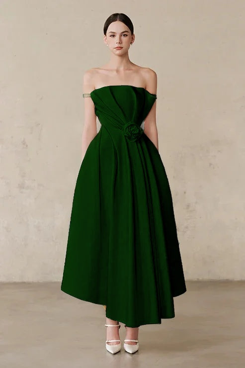 Ivory Off-the-Shoulder A-Line Evening Dress With Pleated