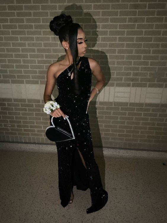 Long Sequin Black Mermaid Prom Evening Dresses       fg4448