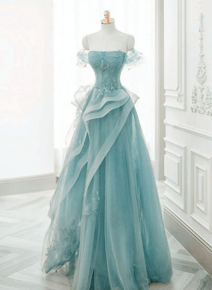 Tulle Off Shoulder Beaded Lace Long Prom Dress, Formal Dress      fg4913