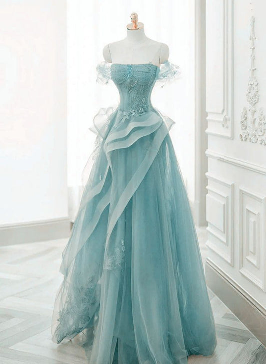 Tulle Off Shoulder Beaded Lace Long Prom Dress, Formal Dress      fg4913