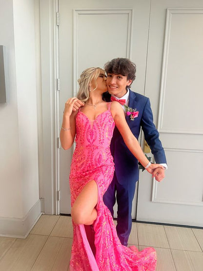 pink prom dress Evening Gown Sequined prom gown     fg4167