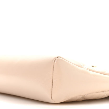 Shiny Crumpled Calfskin Quilted Mini 31 Shopping Bag Beige