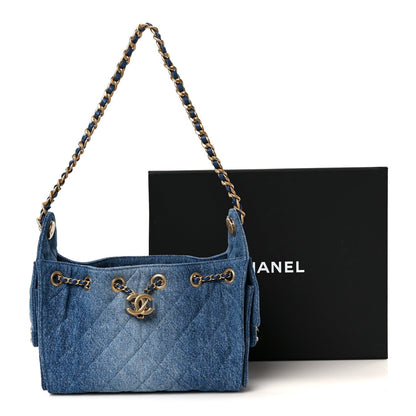 Washed Denim Quilted Mini Chanel 25 Handbag Blue
