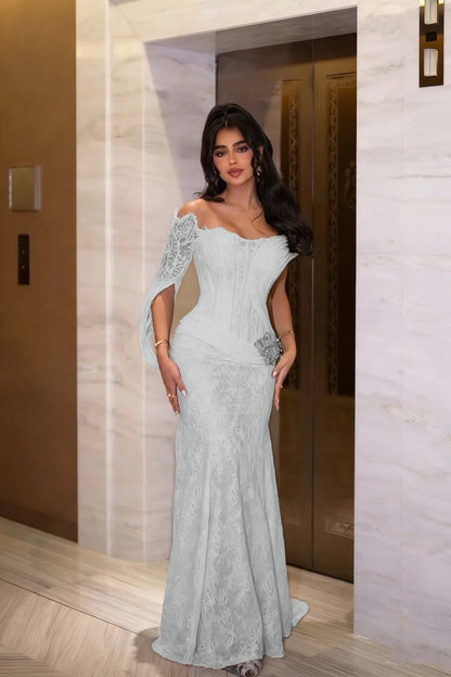 Black Long Sleeves Strapless Mermaid Prom Dress With Embroidery