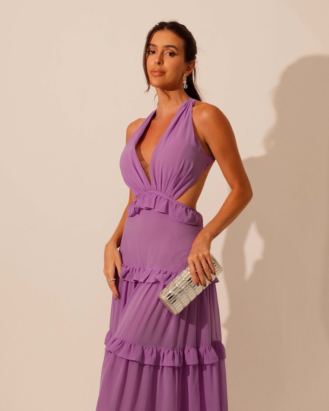 Sleeveless Deep V-Neck Halter Straps A-Line Prom Dress With Ruffles