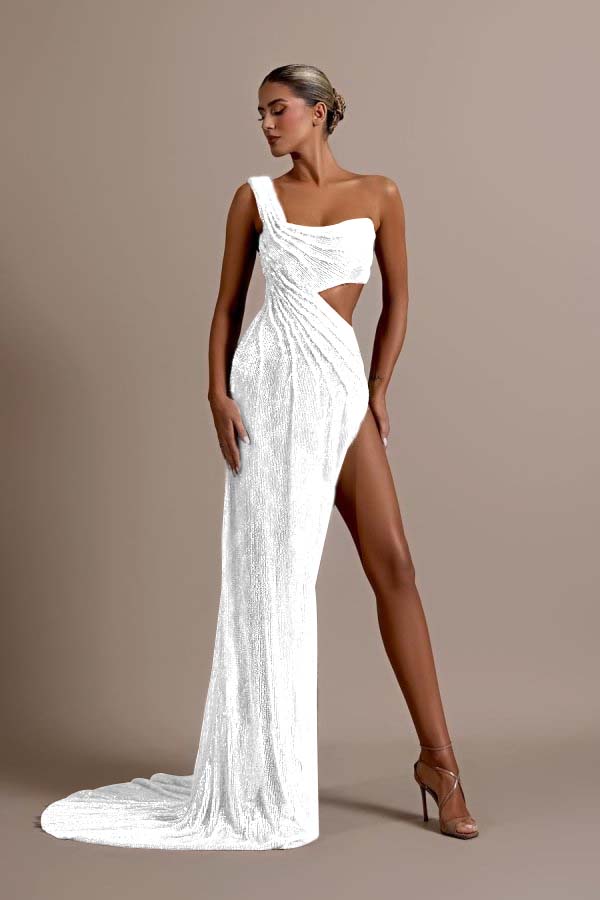 Mint Green One Shoulder Long Prom Dress Sleeveless with Split