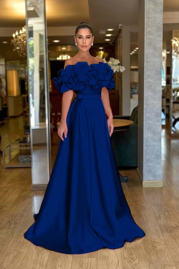 Lovely Pink Off-The-Shoulder Prom Dress With Handmade Flower