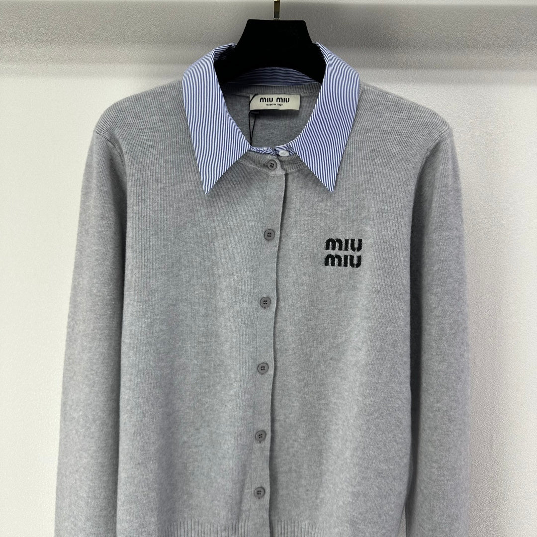 Miumiu 2026 Knit Long-Sleeve Cardigan Light Grey Wool Acrylic Nylon 349050