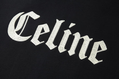 Celine Embroidered Hoodie Zip-up Jacket Black White Cotton