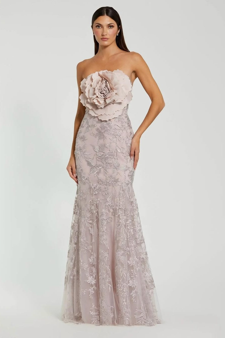 Stunning Sleeveless Strapless Beading Embroidery Prom Dress With Handmade Flower