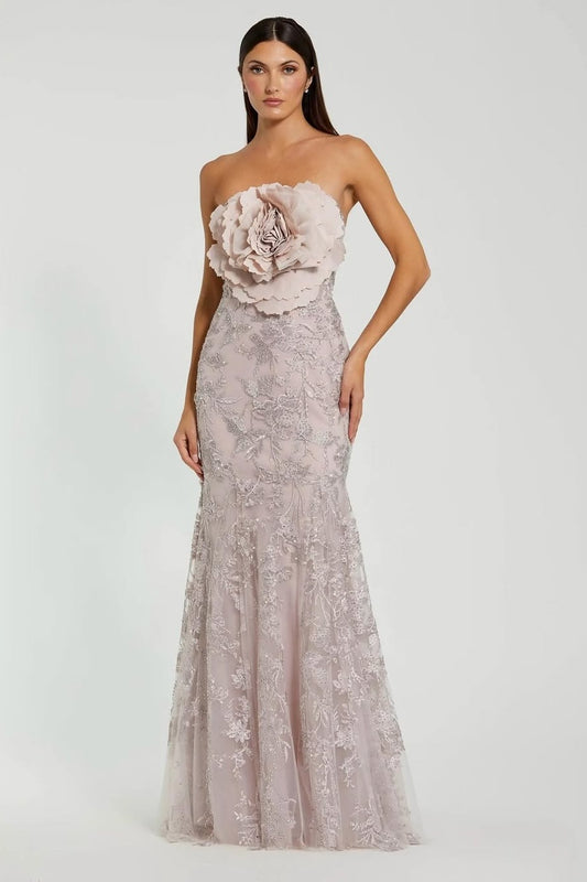 Stunning Sleeveless Strapless Beading Embroidery Prom Dress With Handmade Flower