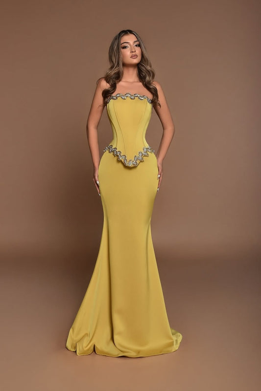 Sleeveless Strapless Mermaid Prom Dress With Beads