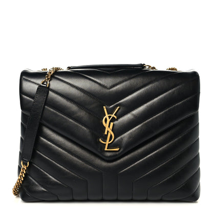 Calfskin Y Quilted Monogram Medium Loulou Chain Satchel Black
