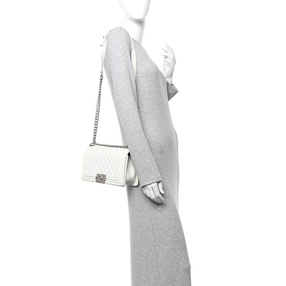 Caviar Quilted Medium Boy Flap White