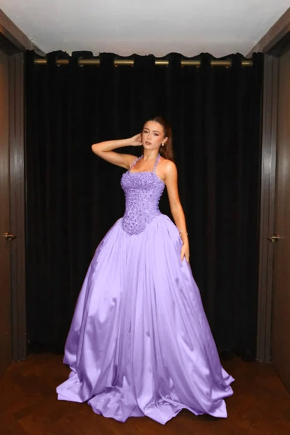 Gorgeous Gold Halter Rhinestone Sleeveless Evening Dress with Pleated