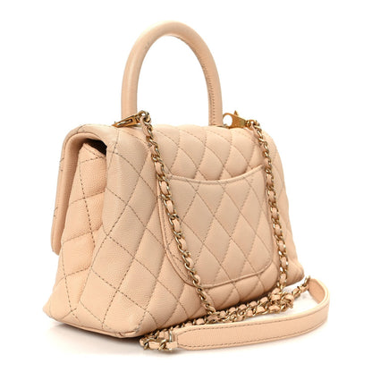 Caviar Quilted Mini Coco Handle Flap Beige
