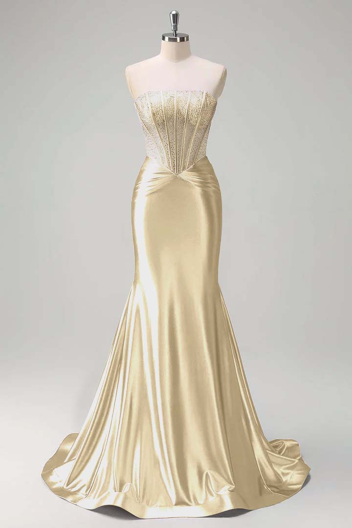 Gorgeous Strapless Sleeveless Mermaid Prom Dress With Beading