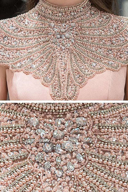 Pink Mermaid High Collar Evening Dress Tassel With Beadings On Sale