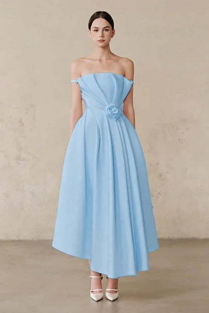 Ivory Off-the-Shoulder A-Line Evening Dress With Pleated