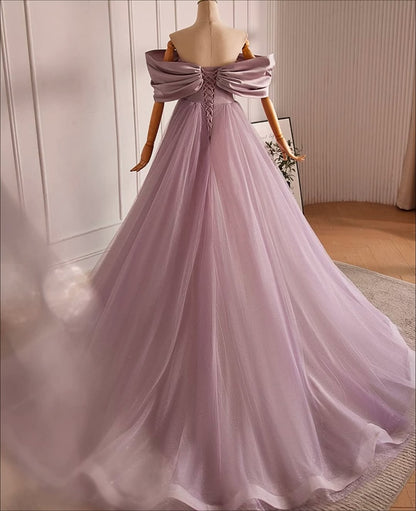 Sleeveless Strapless Off Shoulder A Line Long Prom Dress With Bowknot