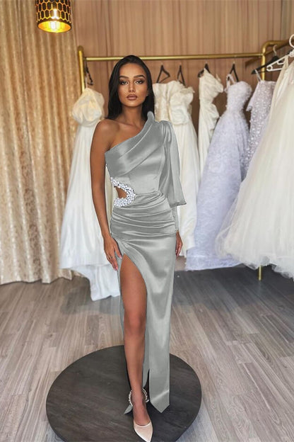 Black Mermaid Prom Dress One Sleeves With  Beaded