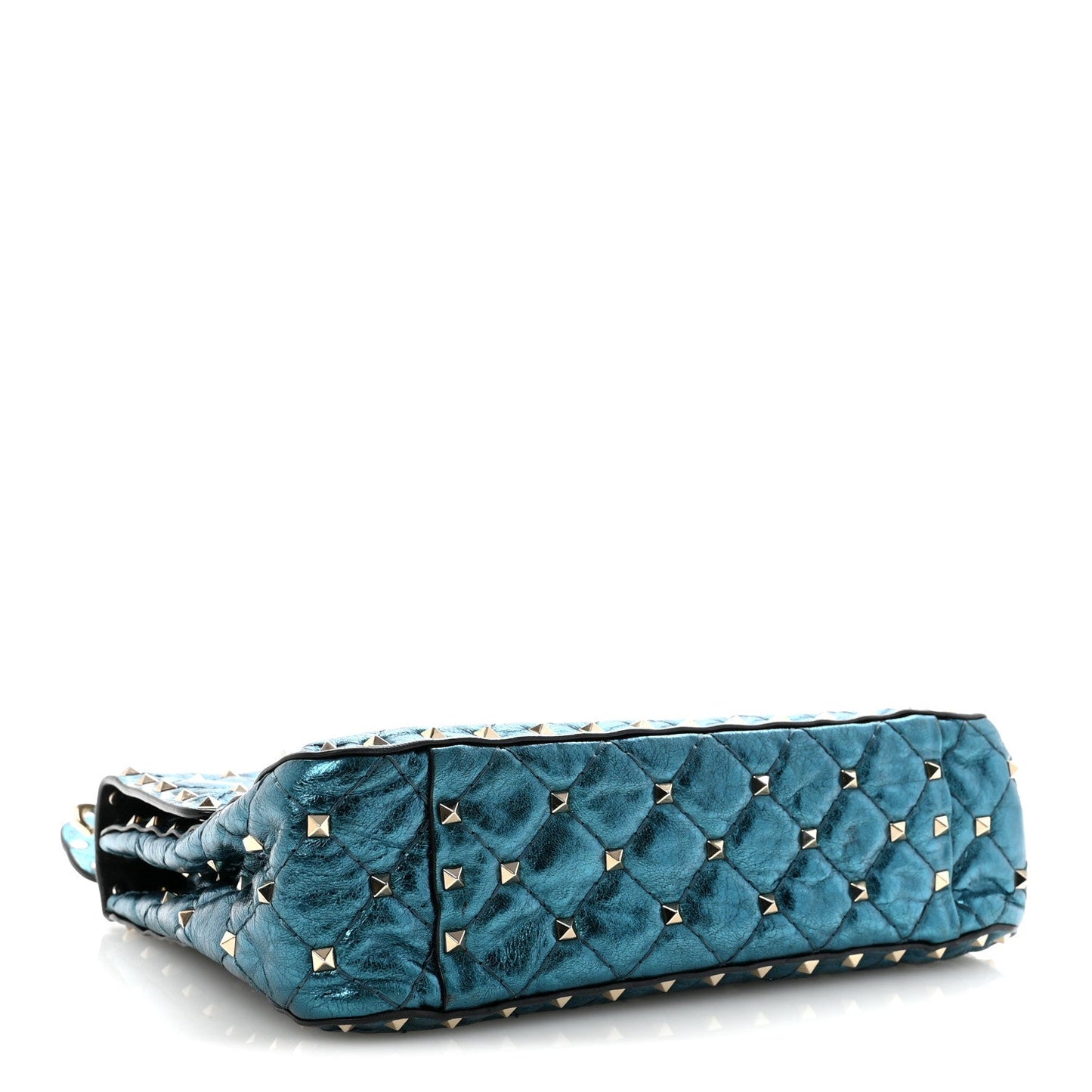 Metallic Wrinkled Lambskin Medium Rockstud Spike Shoulder Bag Peacock