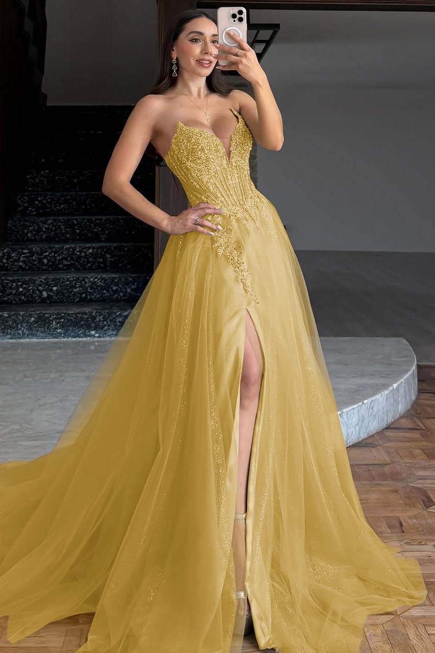 Sleeveless V-Neck A-Line Prom Dress With Embroidery