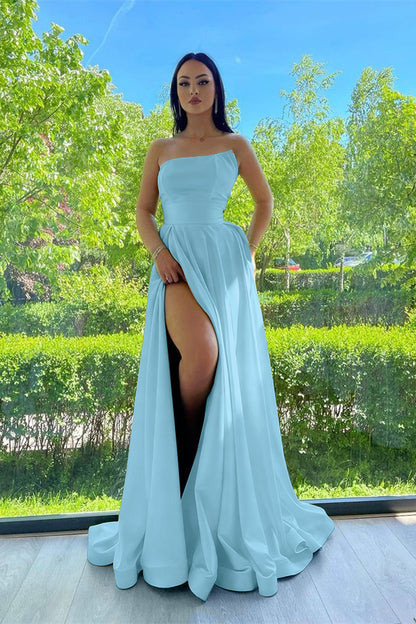 Elegant Strapless A-Line Prom Dress Green With Slit