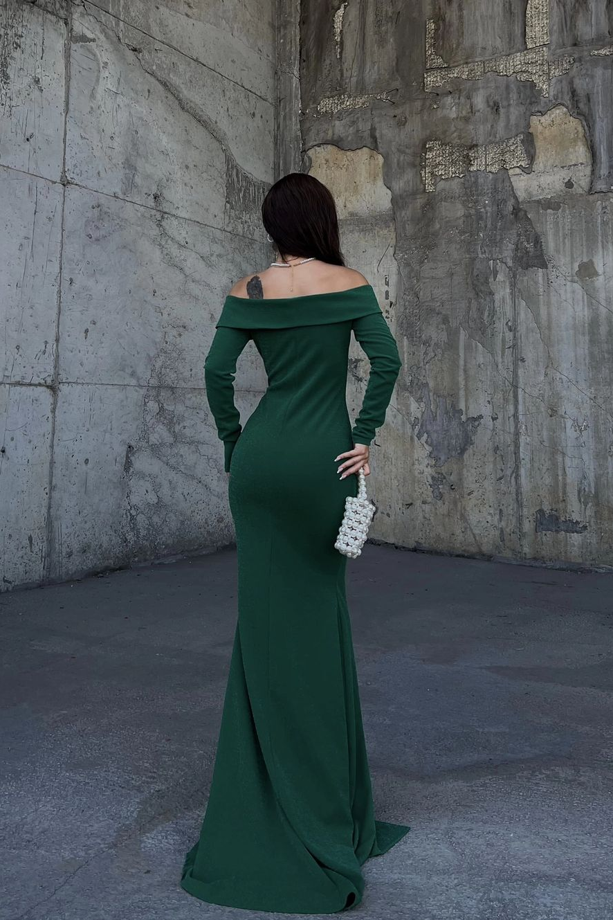 Stunning Dark Green Strapless Long Sleeves Deep V Neck Mermaid Prom Dress with Split