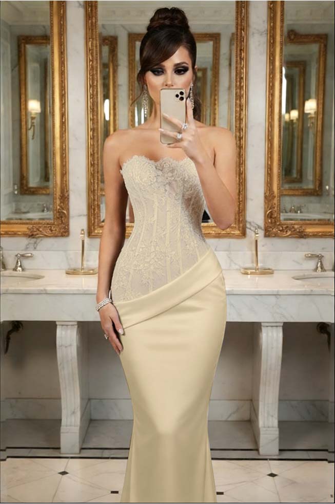 Black Sleeveless Strapless Lace Mermaid Embroidery Prom Dress