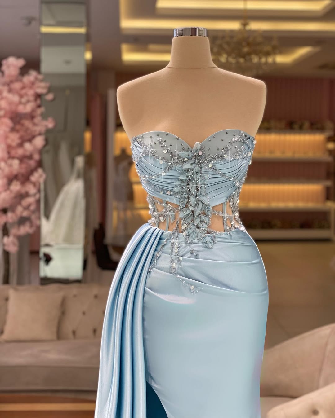 Sleeveless Strapless Sweetheart Beads Mermaid Prom Dress