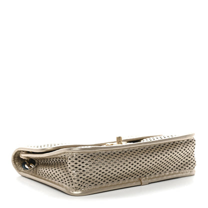Metallic Perforated Calfskin Small Up In The Air Flap Light Gold