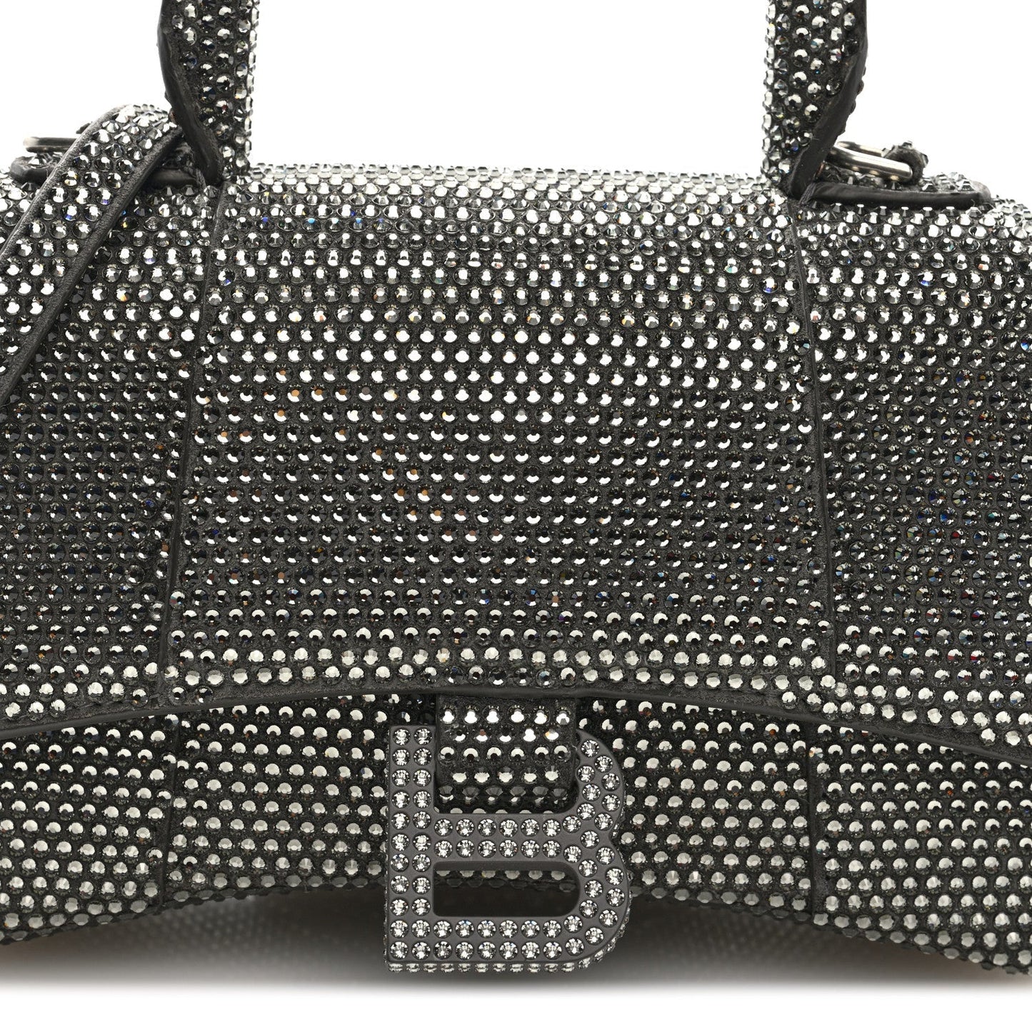 Strass Suede Hourglass Top Handle Bag XS Smoke Grey Crystal